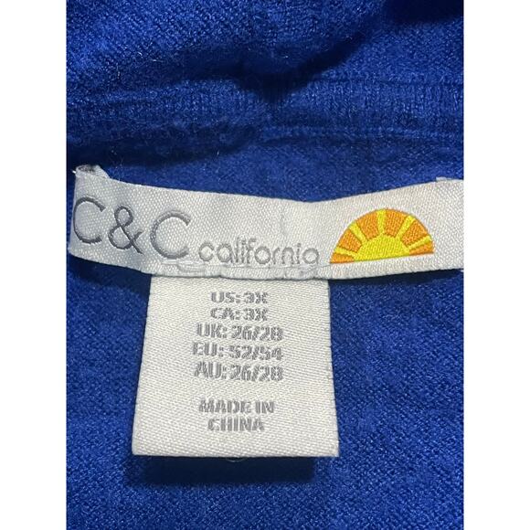 C&C California Hoodie Kangaroo Pocket Sweater Women Plus Size 3X Modal Wool Blue - Picture 2 of 7